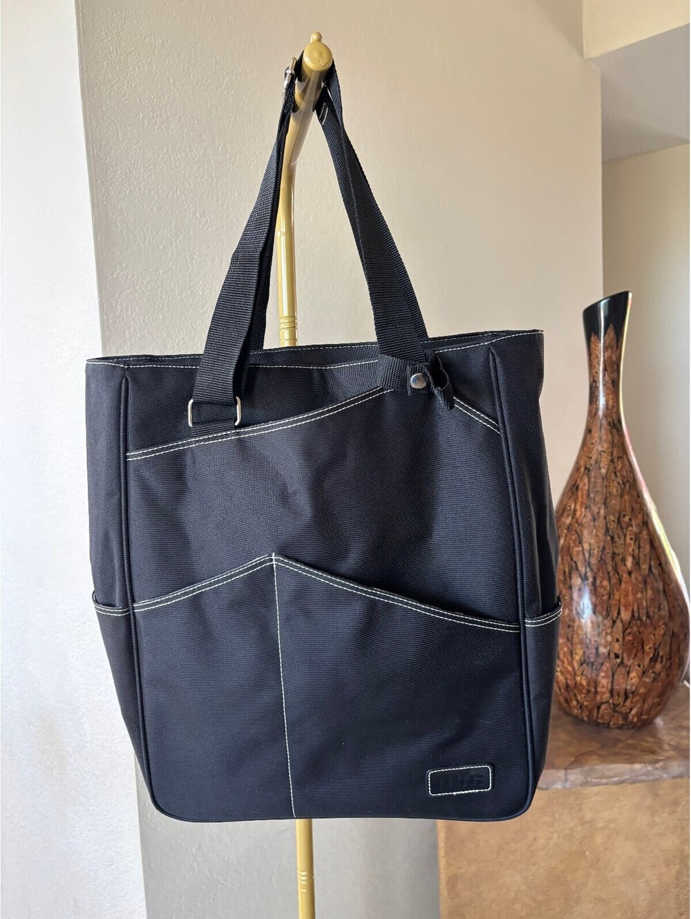 Maggie Mather Black Tennis Tote Bag Zebra Print Interior
